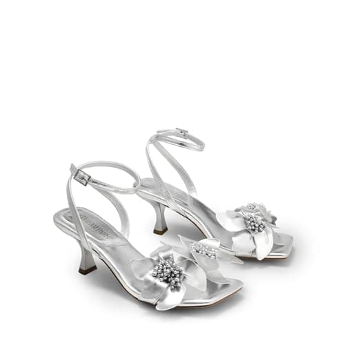 DREAM PAIRS Womens Low Kitten Heels Sandals,Silver-Pu,6 — view 4