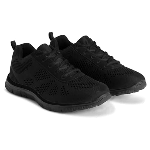 Get Fit Women's Lightweight Running Trainers - Breathable Mesh Gym Shoes with Cushioned Sole - Comfortable Walking & Fitness Sneakers - Lace-Up Athletic Footwear - Black/Black - 5-38 — view 3