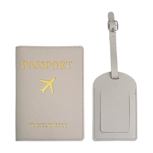YMWALK Mr and Mrs Passport Wallet and Luggage Tag Set, PU Leather Travel Essentials for Couples, Cute Honeymoon Gift, Credit Card and Business Card Holder (Gray)
