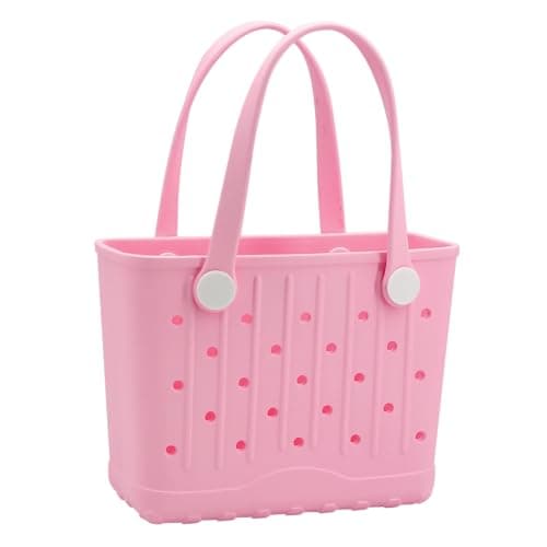 Forrader Rubber Tote Bag Small Beach Bag Waterproof Travel Bags Washable Tote Portable Open Handbag for Sports Beach Boat Outdoor (Pink) — view 2