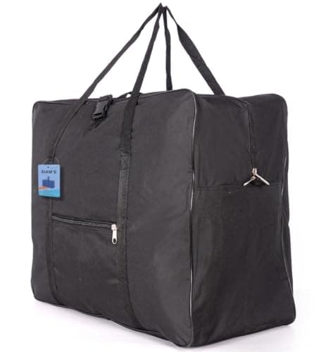 Extra Large Foldable Duffel Bag for Travel – Heavy-Duty Cargo Bag with Zippers & Reinforced Handles, TSA Approved, Water-Resistant, Security Strap, Black, 91.5 cm, Heavy-Duty Cargo Duffel