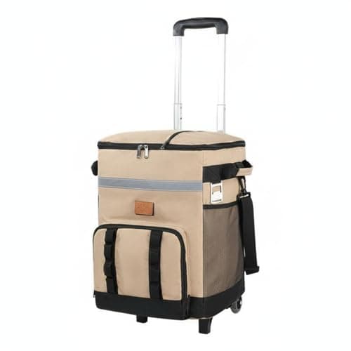 Amagogo Outdoor Insulated Rolling Chiller Bag Portable Ice Chest Wheeled With Telescopic Handle Structured Shape Wear Resistant Wheels suitable for tailgating outdoor dining road trips, Khaki