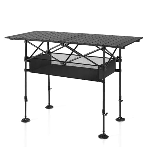 ALPHA CAMP Folding Camping Table, Adjustable Height,Mesh Layer,118x55x96 cm
