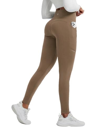 baleaf Women's Thermal Leggings Fleece Lined Winter Running Trousers High Waisted Warm Pants with Cross Pockets Tights for Hiking Brown L