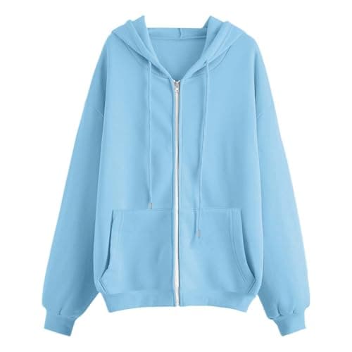 Womens Zip Up Hoodie Oversized For Women Uk Lightweight Hoodies Sweatshirt Travel Clothes Longline Sweatshirts Casual Loose Long Sleeve With Pockets (2-Light Blue, S) — view 3