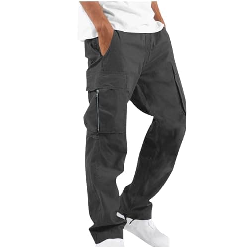 Men's Tactical Cargo Pants Pull On Waist Zip Storage for Weekend Travel
