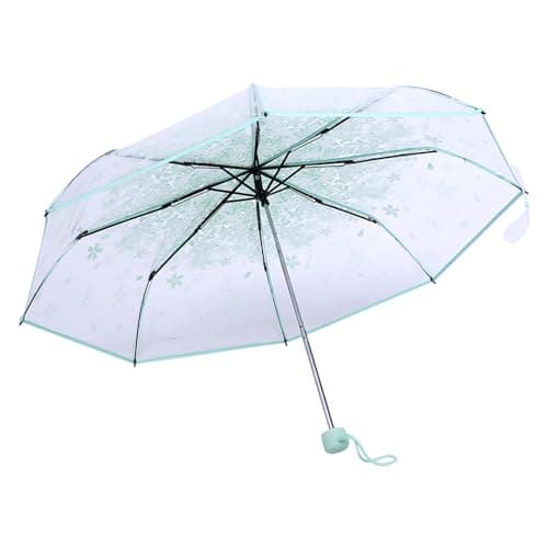 Tiiyee Clear Folding Umbrella, Cherry Blossom for Travel Rain (Green) — view 6
