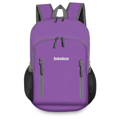 Bekahizar 20L Ultra Lightweight Backpack Foldable Hiking Daypack Rucksack Water Resistant Travel Day Bag for Men Women Kids Outdoor Camping Mountaineering Walking Cycling Climbing (Purple) — view 2