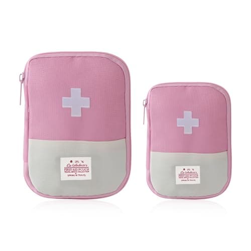 DHSWNNG 2 PCS First Aid Bag Empty, Mini First Aid Kit Portable Medicine Bags Waterproof Medicine Travel Storage Bag First Aid Pouch for Hiking Camping (2 Sizes, Pink)