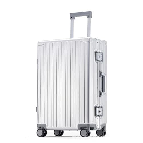 All Aluminum Hardshell Luggage with TSA Lock, Zipperless Hardside Carry on Suitcase with Spinner Wheels, Checked Aluminium Suitcase Metal Rolling Luggage Case for Travel, Business (Silver, 20 inch)