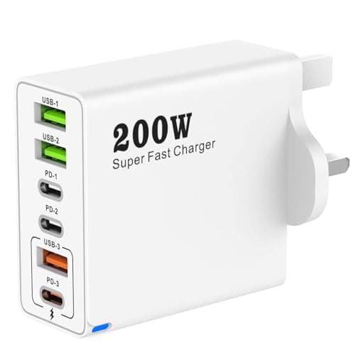 200W USB C Charging Station, 6-Port Fast Charger Plug with PD 100W/65W/45W/20W, Multi USB C Charger Hub for MacBook, Dell, Steam Deck, i-Phone 15/16/14 Pro, i-Pads – Usb c Multi Charger Block