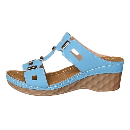 Orthopedic Sandals for Women 2026 with Arch Support Wedge Platform Sandals Non-Slip Dressy Summer Beach Shoes Comfortable Casual Wide Fit Slides Fashion Travel Holiday Mules (Sky Blue, 6)