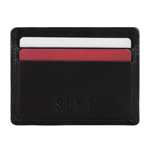 SLNT Napa Top Grain Leather RFID & NFC Signal Blocking Simple Card Wallet - Contains 4 Credit Card Slots and 1 Center Pocket - Clean, Sleek, Stylish Design - Slim and Lightweight Profile (Black)