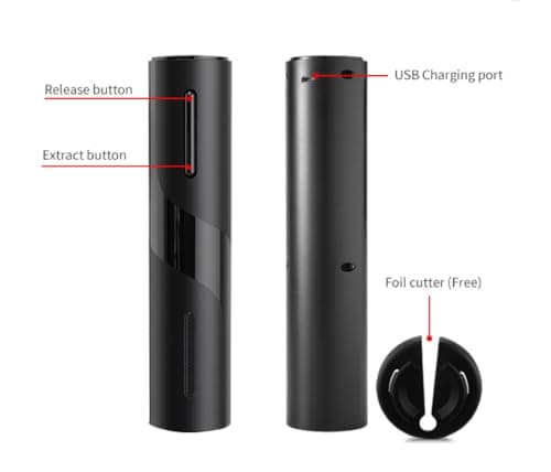 MAGDEN Electric Wine Opener, Rechargeable Wine Bottle Opener, Cordless Automatic Corkscrew with Foil Cutter, USB Charging Cable, LED Light Indicator, Gift for Wine Lovers, Black — view 4