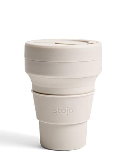 STOJO On-The-Go Collapsible Coffee Cup - 12oz / 355ml - Reusable & Foldable Silicone Travel Mug with Lid - Portable, Pocket Size - Dishwasher Safe - Oat