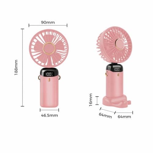 Jsdoin Hand Held Fan,Portable Handheld USB Rechargeable Fans with 5 Speeds,Battery Operated Mini Fan Foldable Desk Desktop Fans with LED Display for Home Office Bedroom Outdoor Travel (Pink) — view 2