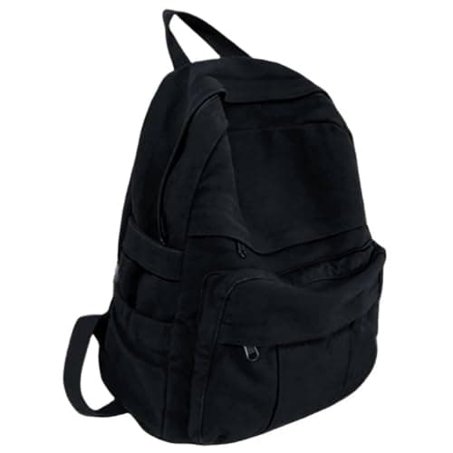 GAMLFL Canvas Backpack for Women Retro Aesthetic Rucksack Basic Backpack for High School/College Students Travel Laptop Bag, Black, 5.6 x 13.3 x 16.2 inches, Travel Backpacks