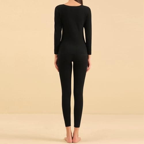 Generisch Women Clothes Silk Thermal Underwear Men Velvet Autumn Pants Set 2 Pieces, black, XL — view 4