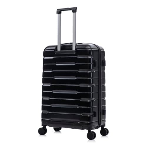 Rocklands London Suitcase Medium 25 Inch Hard Shell Lightweight Checked Luggage with 360° Rubber Spinner Wheels Durable Travel Case Telescopic Handle, TSA Lock (Black) — view 2