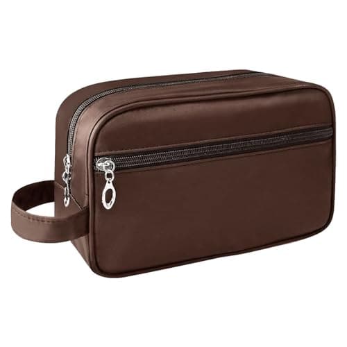 Toiletry Bag for Men, Large Travel Wash Bag Water-Resistant Gym Shaving Organiser Bag, Shower Bathroom Makeup Bag with Handle for Cosmetics Brushes Tools (Brown)