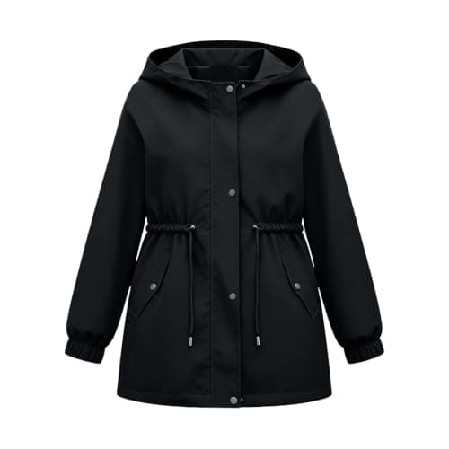 Waterproof Rain Jackets for Girls Lightweight Lined School Hooded Windproof Raincoats Teen Kids Fashion Plain Outdoor Windbreaker Casual Windproof Hiking Climbing Outerwear (Black, 15-16 Years) — view 3