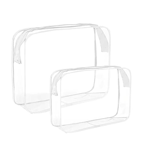 2 Pcs Clear Toiletry Bag, White Clear Wash Bags for Toiletries, PVC Waterproof Transparent Makeup Bags for Travel, Portable Transparent Cosmetic Bag for Men Women Luggage (Medium,Large)