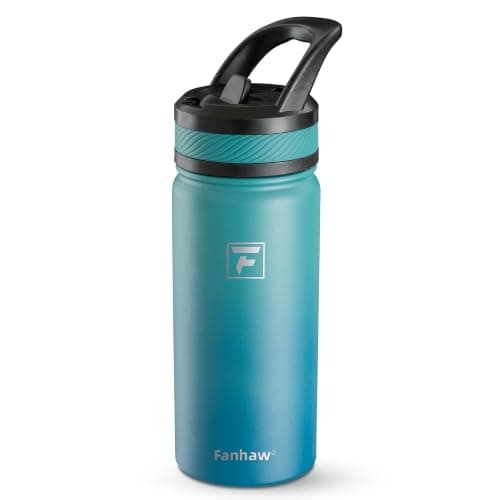 Fanhaw 550ml/18oz Kids Insulated Water Bottle with Straw Lid – Stainless Steel Double Wall Vacuum, Leak-Proof, BPA-Free Water Bottles for School Boys & Girls(Green Blue)