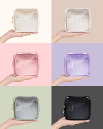 Clear Makeup Bag for Handbag, Mini Make Up Bag for Purse, Small Makeup Pouch for Women, Small Cosmetic Bag with Slip-in Pockets Eco Vegan Leather, Green (Patent Pending) — view 6