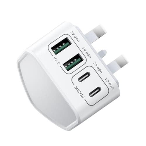USB C Plug UK, 40W 4-Port USBC Plug Fast Charge Multi Charger Plug Dual PD Power Adapter +QC Wall Charger Head Multiport Type C Charging Plug for iPhone 17 16 15 14 13 12 11 Pro Max, Samsung, iPad