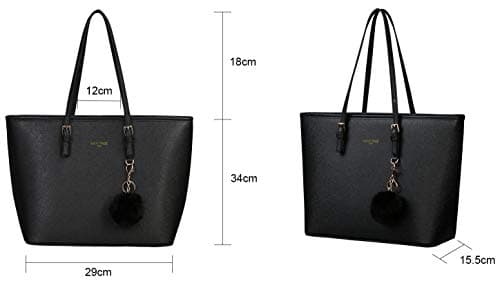 URAQT Women Handbag Tote Bag, 15.6 Inch PU Leather Shoulder Bag Laptop Bags with Adjustable Handle, Lightweight Stylish Designer Large Black Handbags for School Work Travel — view 5