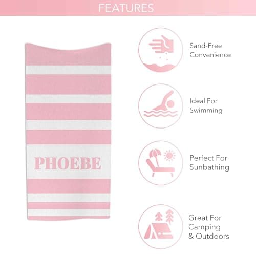 Print Maniacs Custom Personalised Beach Towel Microfibre Large Quick Dry Lightweight Stripe Design Sand Free Travel Holiday Pool Gym Spa Swimming Towels Name Gift — view 4