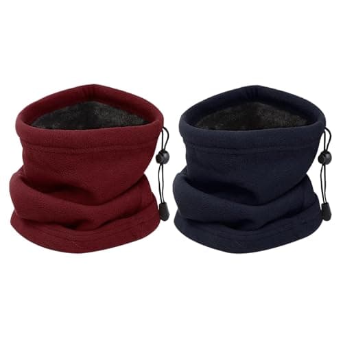 JSTHHTT 2 Pack Thermal Knitted Snood Scarf Thick Winter Cold Weather Neck Warmer Windproof Neck Gaiter Snood for Men Women Face Tube Scarf Headwear (2, Navy Blue, Burgundy)