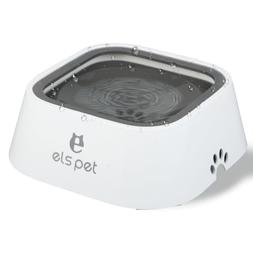 1L No Spill Pet Water Bowl for Dogs & Cats, Anti Splash Travel Water Dispenser with Floating Disk, Leakproof Anti Slobber Drinking Bowl for Home & Car Use, White