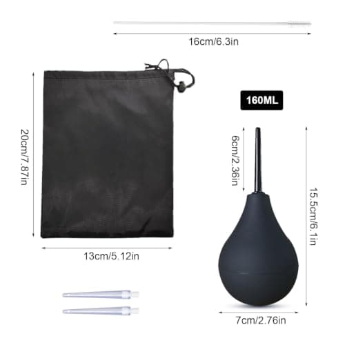 SKHAOVS Enema Bulb Douche Comfortable Silicone Enema Kit for Men Women, Reusable Douche Kit with 2 X Reusable Silicone Slim Nozzle and 1 X Cleaning Brush,160 ML Rubber Washing Cleaning Kit (Black) — view 2