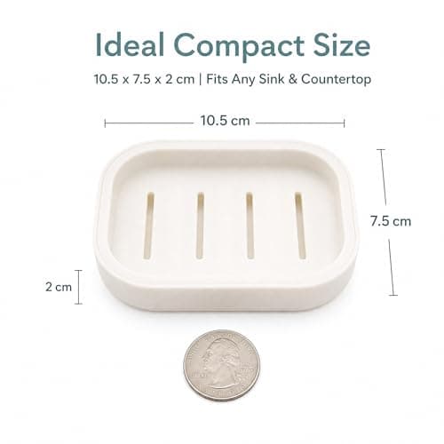 FeiatPogra 2 Pcs Soap Dish Set, 10.5x7.5cm Draining Soap Holder with Non-Slip Base, Plastic Soap Dish，Fast-Dry Portable Soap Box for Bathroom, Shower, Kitchen (Beige & Blue Grey) — view 2