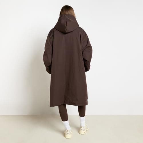 OHS Women's Jackets Drying Robe, Waterproof Jacket Men Fleece Lining Rain Coats for Women Changing Robe with Hood & Pockets Lightweight Ladies Jackets for Outdoor Travel, Dark Brown - L/XL — view 6