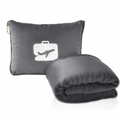 Wisebom Travel blanket 2 in 1, Soft and warm travel pillow and blanket, Ultralight Portable travel blanket airplane with soft bag pillowcase for Airline travel Business trip and Office (grey)