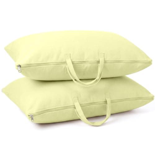 2 Pack Travel Pillow and Blanket Bags, 100% Cotton Canvas Pillow Storage Bag with Handles, Heavy Duty Breathable Organizer for Bedding Linens, Pillow Bag for Traveling(2,Olive Green,20"x36")