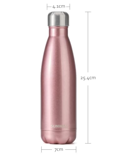 SUNWILL Metal Water Bottle Stainless Steel 500ml, Insulated Reusable Thermal Flask for Cold and Hot Drink, Travel, Sports, Gym, Rose Gold — view 4