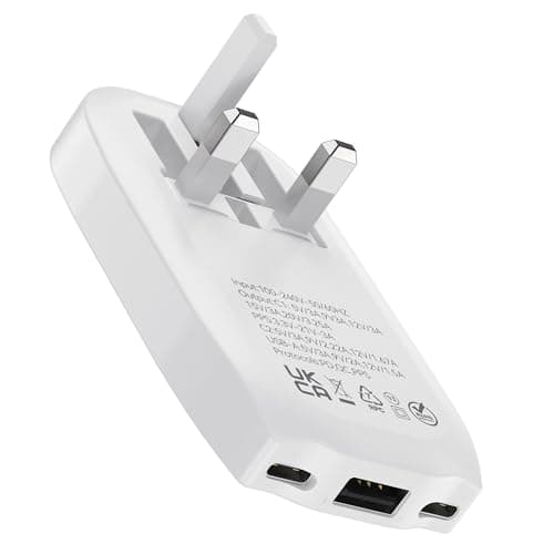 TWICK - Ultra-Slim 65W GaN Fast Charger 2x USB-C & USB-A Folding UK Plug PPS Quick Charge for MacBook, Laptops, iPhone, iPad, Samsung Galaxy, Pixel, Tablets, UK Travel Compact Size -WHITE