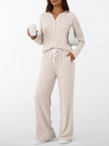 LILLUSORY Women 2 Piece Lounge Wear Sets UK Co Ord Tracksuits Apricot L — view 2