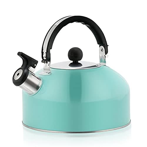 Yusat 2L Whistling Camping Kettle, Stainless Steel Whistling Stovetop Tea Kettle Portable Lightweight Teapot for Camping Trips Hiking Travel (sky blue)