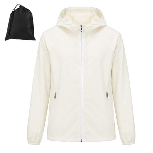 Innfttwo Lightweight Rain Jackets Womens ladies Waterproof Jackets with Hood Packable Raincoat Women for Running Cycling Hiking (UK, Alpha, XL, Regular, Regular, Beige)