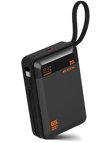 Power Bank 65W Portable Charger for Laptop & Phone, 20000mAh Fast Charging Battery Pack with Built-in USB C Cable, Compact Travel Charger for iPhone 17/16/15, Tablet and More