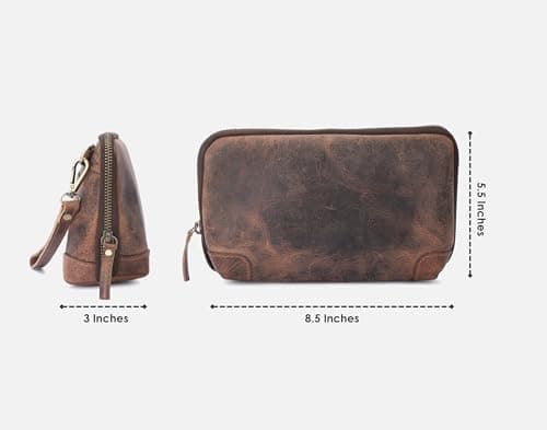 Leatherganic Cosmetics Case Travel Organizer Pouch Portable Tech Bag with Zipper Closure Leather Toiletry Bag for Men & Women Cord Storage Case Large Dopp Kit Makeup Bag Handbag Organizer — view 4