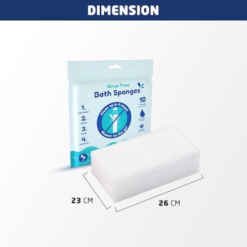 10pk Rinse Free Bath Sponges, 20x20cm Bath Wipes for Travel, Gym, Camping, Elderly, Babies, Single Use Shampoo Shower, Soothing Aloe Vera, Only Water Needed — view 3