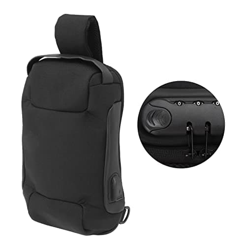 NinGYiYan Anti Theft Chest Bag,for Outdoor Travel,with Combination Lock,Headphone Hole, Fabric,Comfortable Handle,Multifunctional Pockets (Black) — view 6