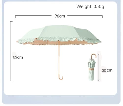 LCY Floral Edge Folding Umbrella Anti-UV Parasol with Hook Handle Sunproof Rainproof & Windproof Umbrella-Light Green&Khaki — view 6