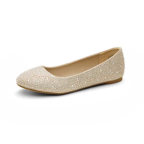 DREAM PAIRS Women's Sole-Shine Gold Rhinestone Slip On Ballet Pumps Ballerina Flats Shoes Size 7 US/ 5 UK