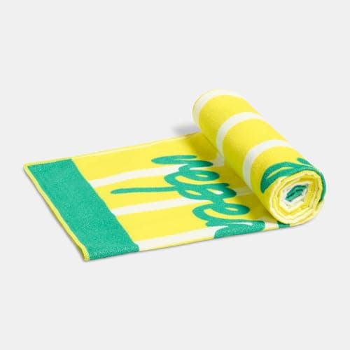 OHS Beach Towel, Eat Sleep Beach Slogan Super Soft Quick Dry Sand Free Microfibre Towel Large Lightweight Compact Travel Summer Essentials Holiday Towels, Yellow - 71 x 152cm — view 4